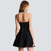 Black  Women Sexy Halter Shinning Sequins Off the Shoulder A-Line Mini Bandage Dress Celebrate Evening Party Red Carpet Wear